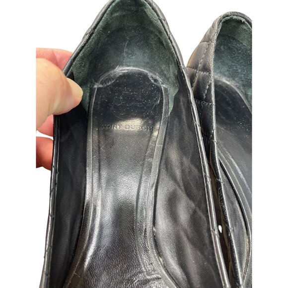 Tory Burch Womans Black Leather quilted 2.5" Slip on heels Sz 6 SKU 9532 - Picture 8 of 14